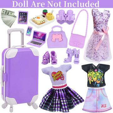 18INDC 17 Pcs Doll Clothes and Accessories Suitcase Travel Set - Miniature Laptop Computer Tablet Phone, Suitcase,Backpack Bag,Clothes