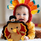 DolliBu Super Soft Pilgrim Turkey Stuffed Animal - Cute Thanksgiving Plush Toy to Give Thanks, Fall Harvest Decor Table Centerpiece - 10 Inches