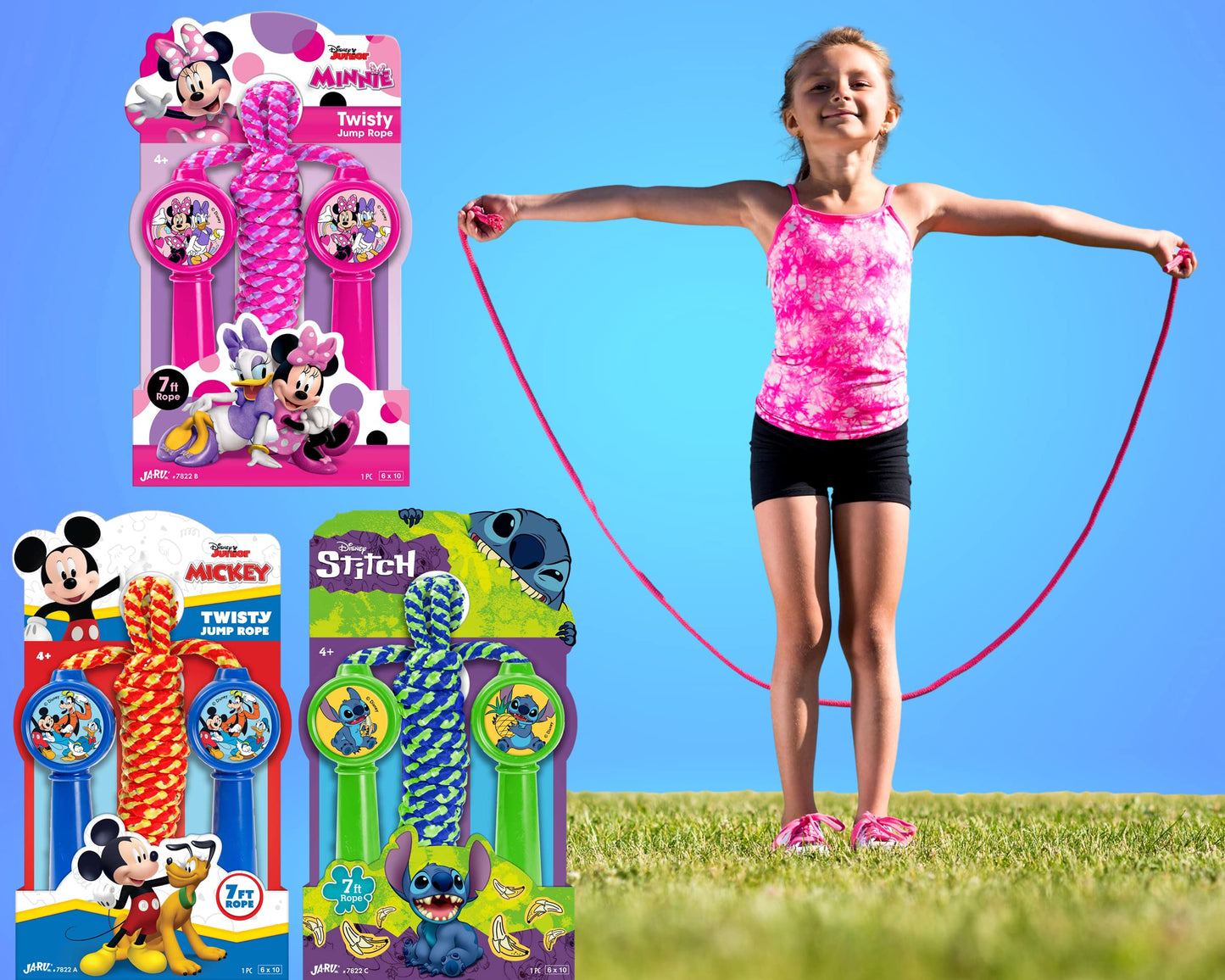 Disney Mickey Minnie & Stitch Kids Jump Rope for Girls (1 Rope Minnie) Indoor Outdoor Playset Skipping Jumping Rope for Kids Children Adults Outdoor
