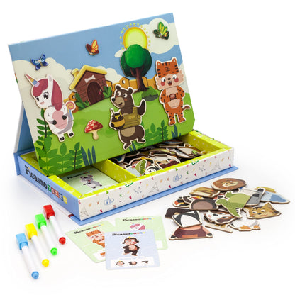 PicassoTiles 112 Piece Magnetic Mix & Match Animal Building Activity DIY Combination Puzzle Book Kid Toy Set Educational Playset STEM Learning, 20