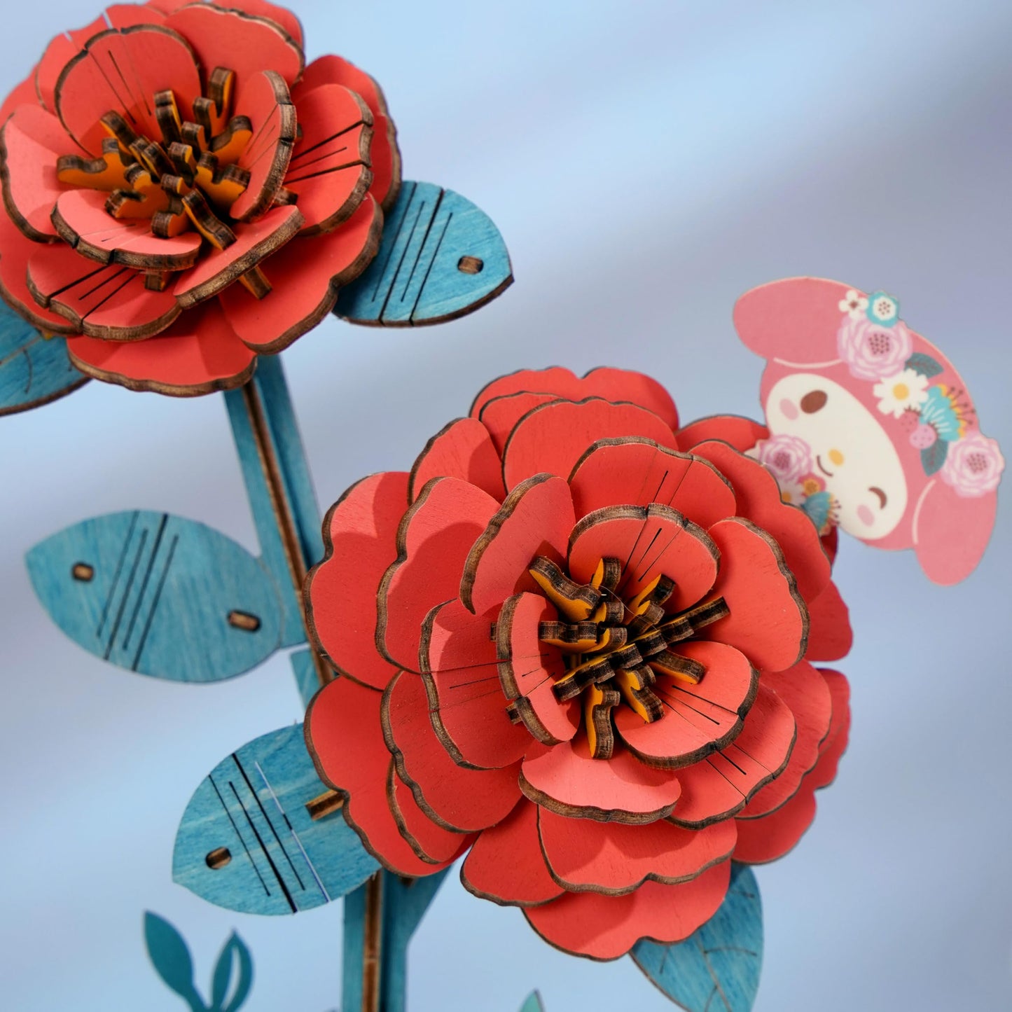 Hands Craft Hello Kitty and Friends My Melody Red Camellia 3D Wooden Puzzle Kit | DIY Flower Model | Arts & Crafts for Adults & Kids | Creative Hobby