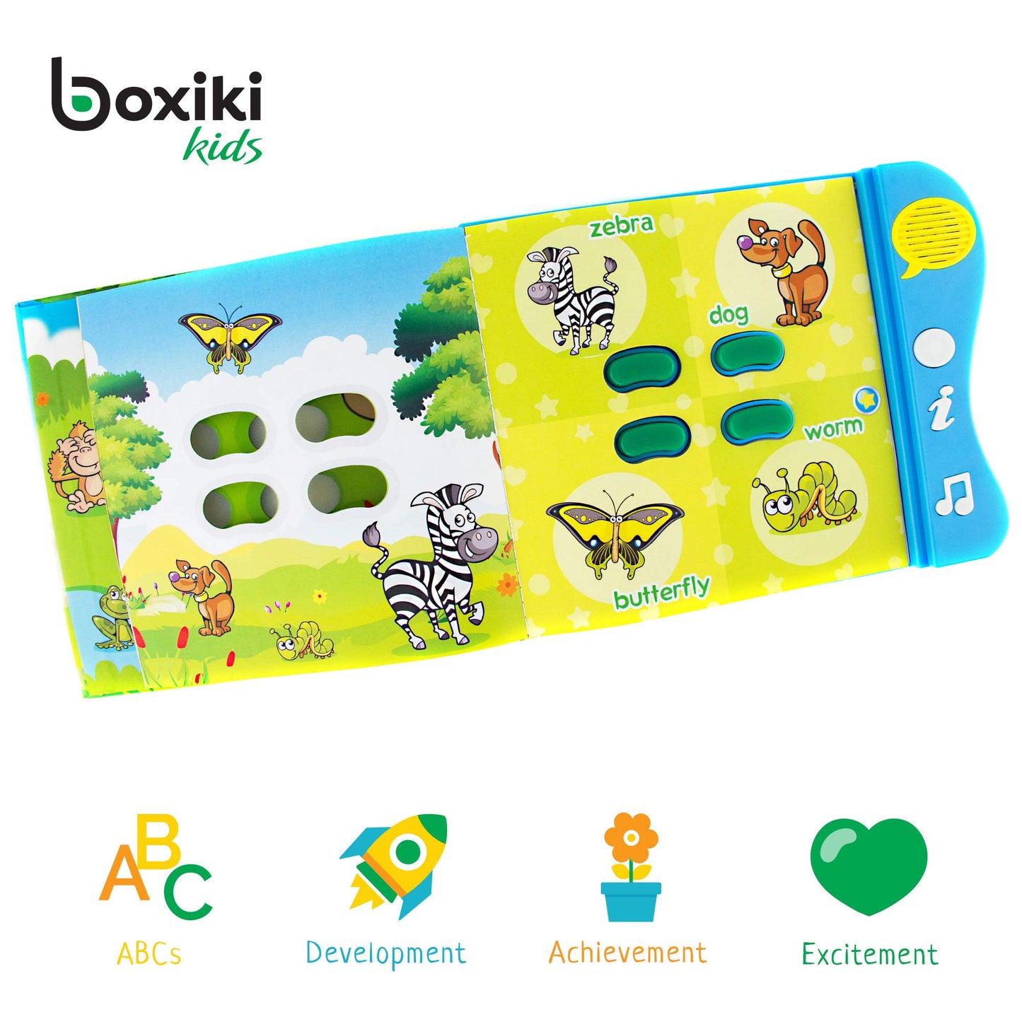 Animal Sound Book for Toddlers 1-3, Interactive Learning Toy with 90+ Sounds, 32 Animals, 8 Pages, 4 Activities, Light-Up Buttons, Educational Baby