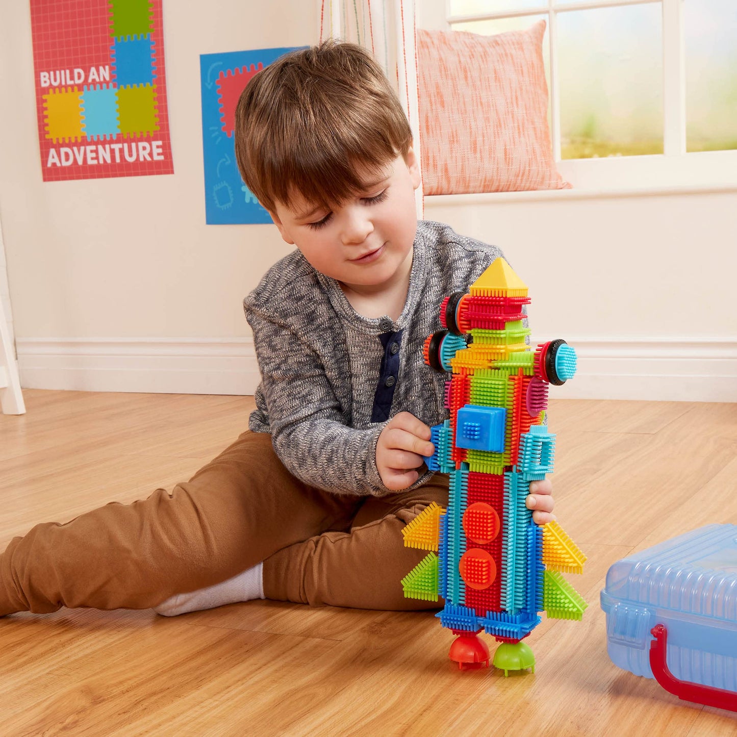 Battat - Bristle Blocks - STEM Interlocking Building Blocks - 50 Pieces Playset - Reusable Carry Case - Developmental Toys for Toddlers & Kids - Basic