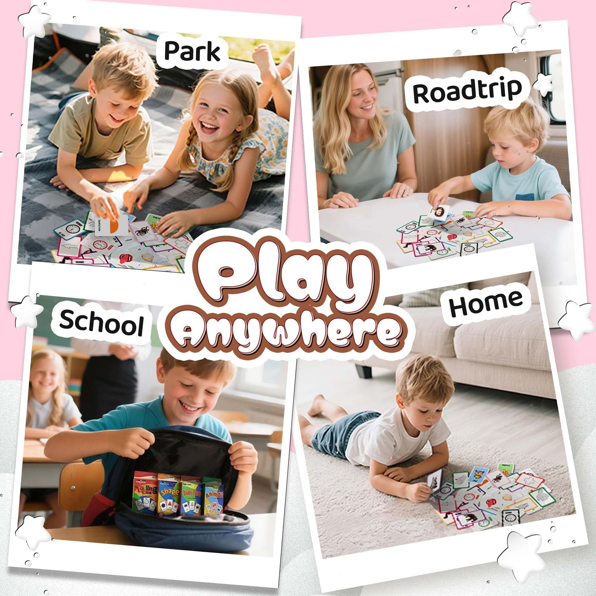 4 Set in 1, 144 Pcs Flash Cards for Toddlers 1-3, Word-Picture Recognition - Telling Time, Animal, Shape, Body Parts Flashcards for Toddler 1-3, Flash