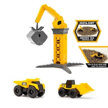CAT Construction Toys Little Machines Ground Crew Playset with Insta-Dirt - Sensory Toys for Kids Ages 3 and Up - 15X Fast-Growing Dirt Compound & 2