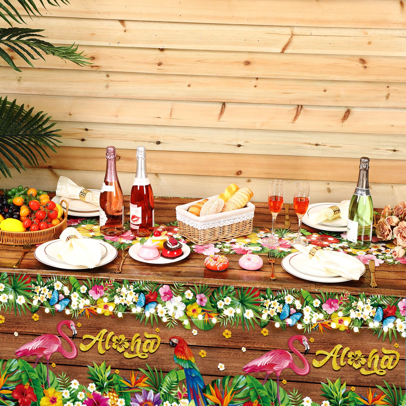Tatuo 3 Pcs Hawaiian Tablecloths Tropical Luau Tiki Table Covers Summer Party Decoration Palm Leaves Plastic Rectangular Aloha Flower Tablecloth
