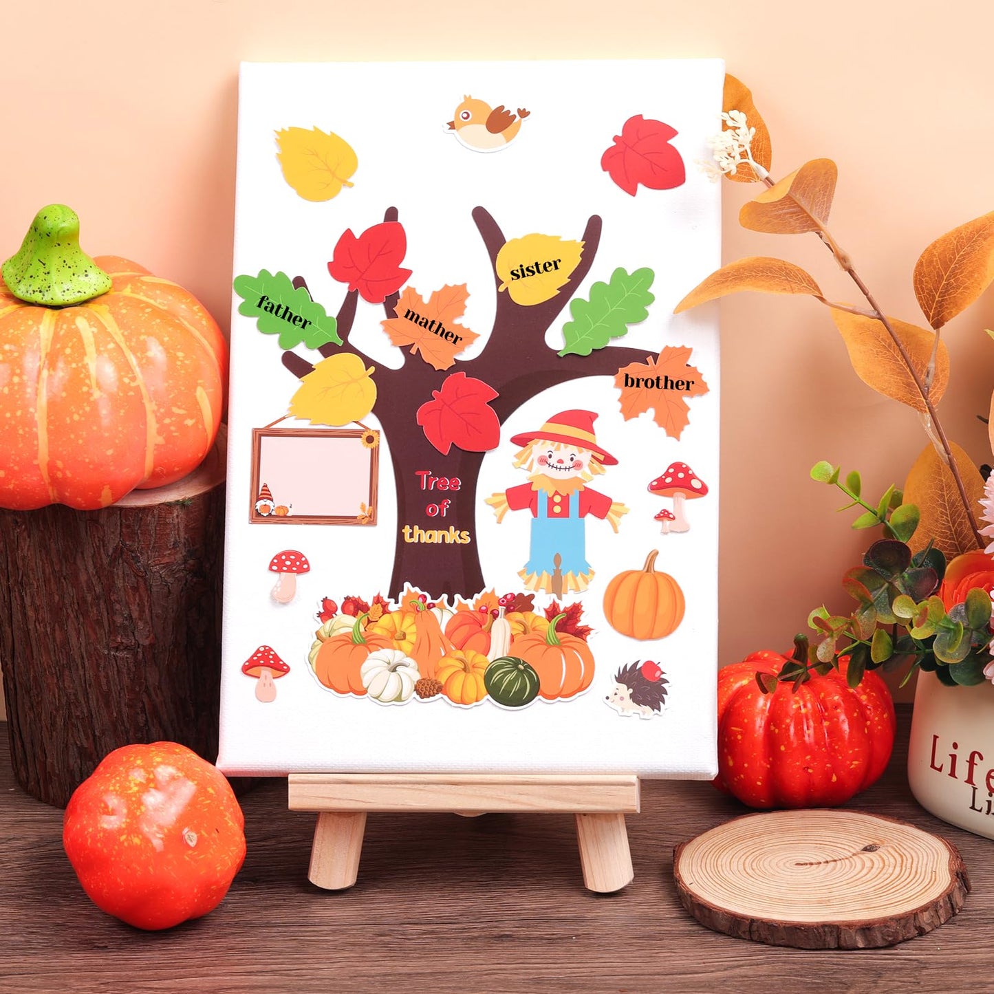 25 Pack Tree of Thanksful Make Your Own Thanksgiving Tree Hanging Ornament Fall Thanksgiving Craft Kit for Kids Leaves Sticker Thankful Art Project