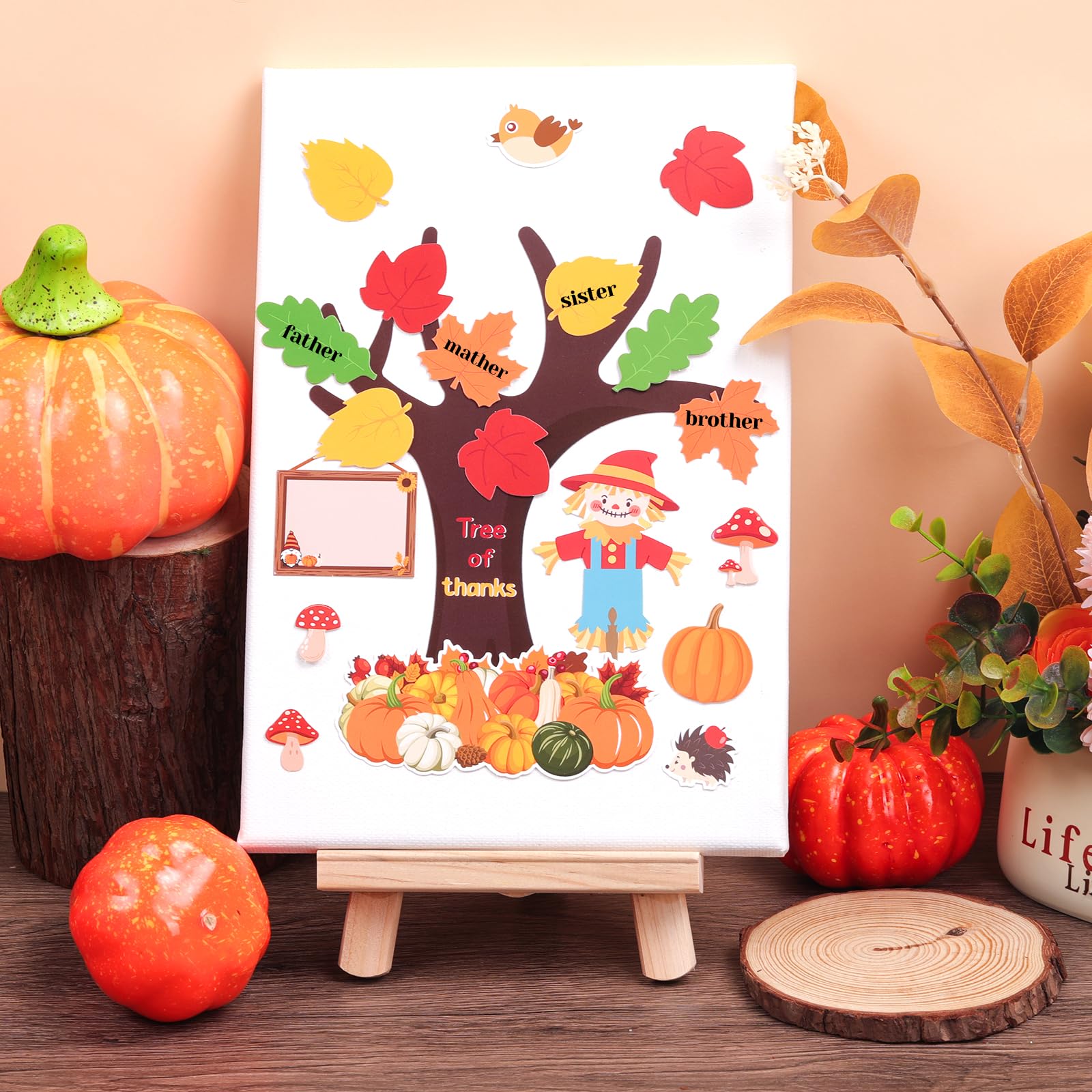 25 Pack Tree of Thanksful Make Your Own Thanksgiving Tree Hanging Ornament Fall Thanksgiving Craft Kit for Kids Leaves Sticker Thankful Art Project