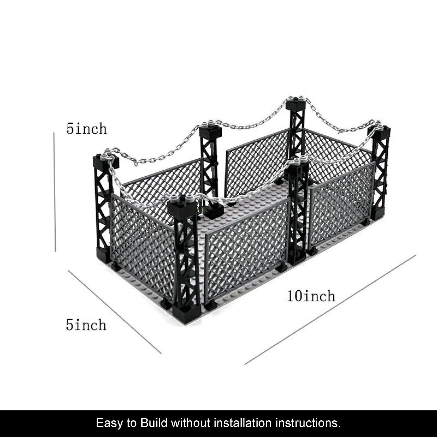 Cage Building Blocks Set, Safety Guardrail with Rope, Fence & Openable Gates, Toy Cage Compatible with lego Prison, Jurassic Dinosaur, Military Base