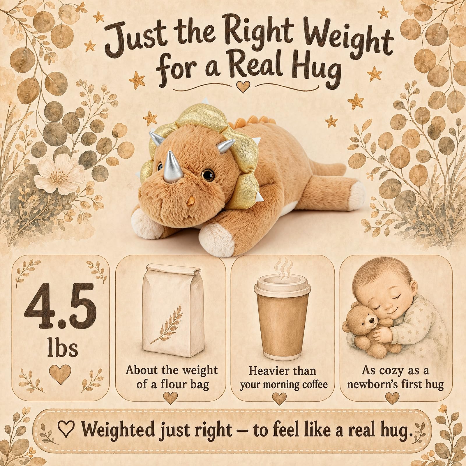 gnomantic Dinosaur Weighted Stuffed Animals, Plush Pillow for Kids