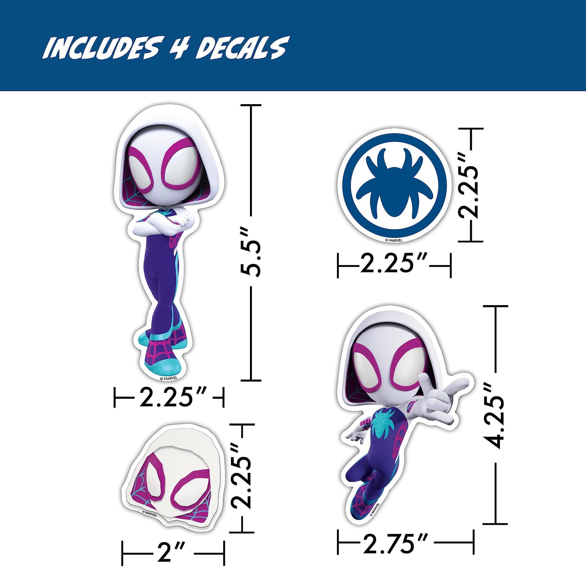 Marvel Spidey and His Amazing Friends Decals - Set of 12 Spidey, Spin, Ghost Spider Vinyl Stickers for Car Water Bottle Bike Helmet Laptop Skateboard