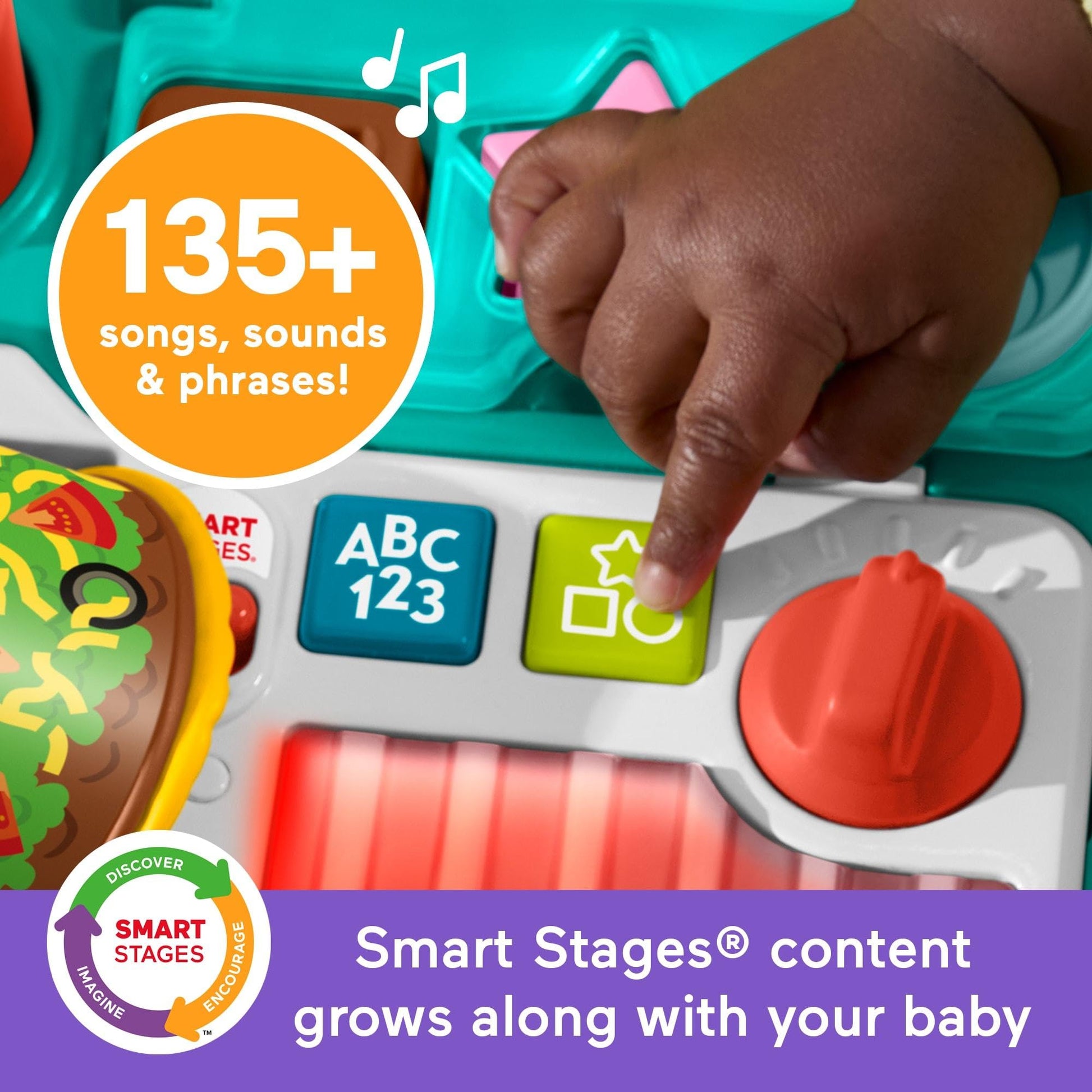 Fisher-Price Baby Push Toy 4-in-1 Snack Cart Walker Learning Activity, 14 Pieces for Pretend Play Infants Ages 6+ Months, Multilanguage Version