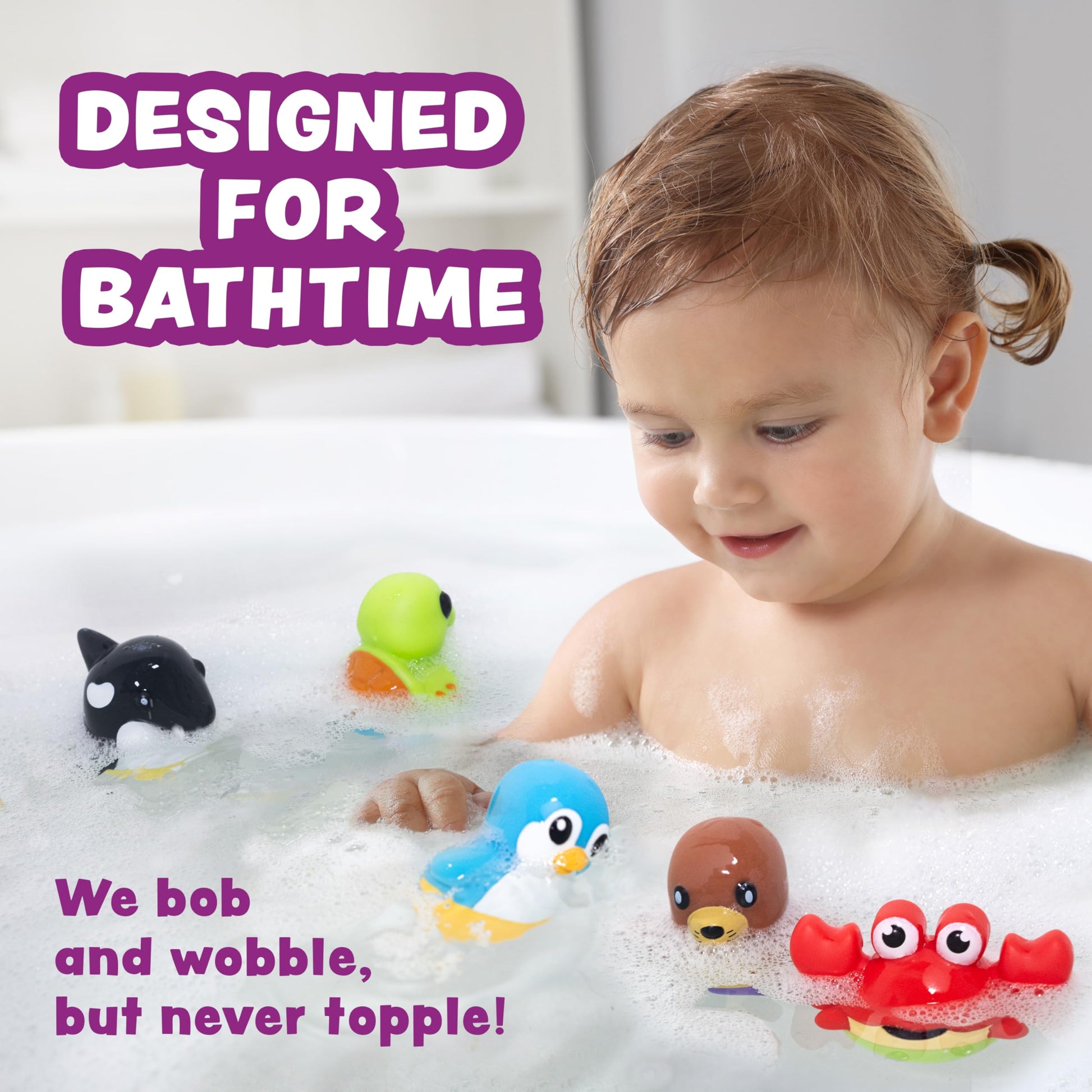 Tub Works® Tub Bobbers™ Bob, Wobble & Float Upright Toddler Bath Toys, 6 Pack | Unique Wobbling Action | Sealed, No Hole Baby Bath Toys | Engaging
