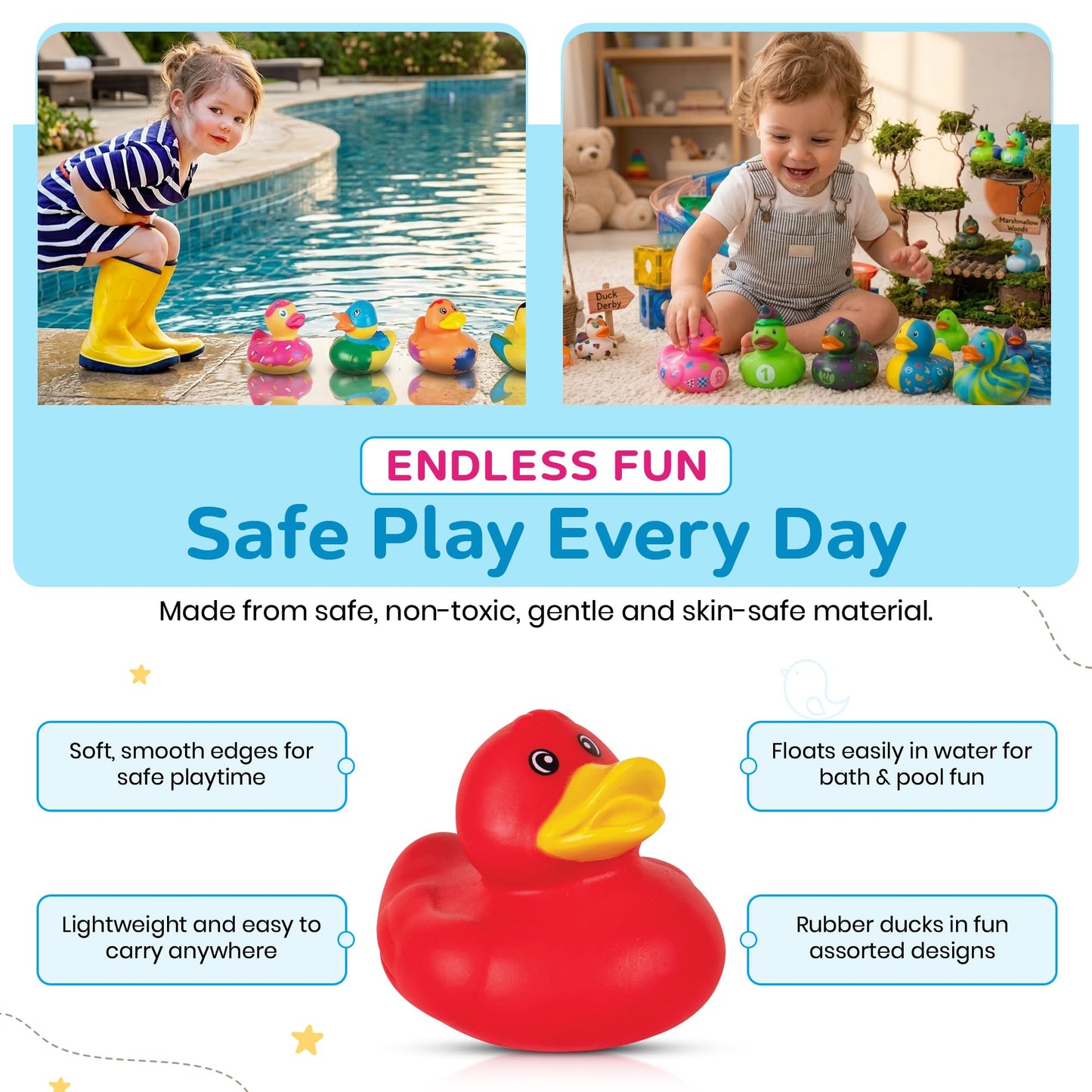 Kangaroo Mini Rubber Ducks Bulk Pack of 100 - Floating Baby Bath Toys for Kids - Classroom Rewards - Pool Party & Birthday Party Favors for Kid