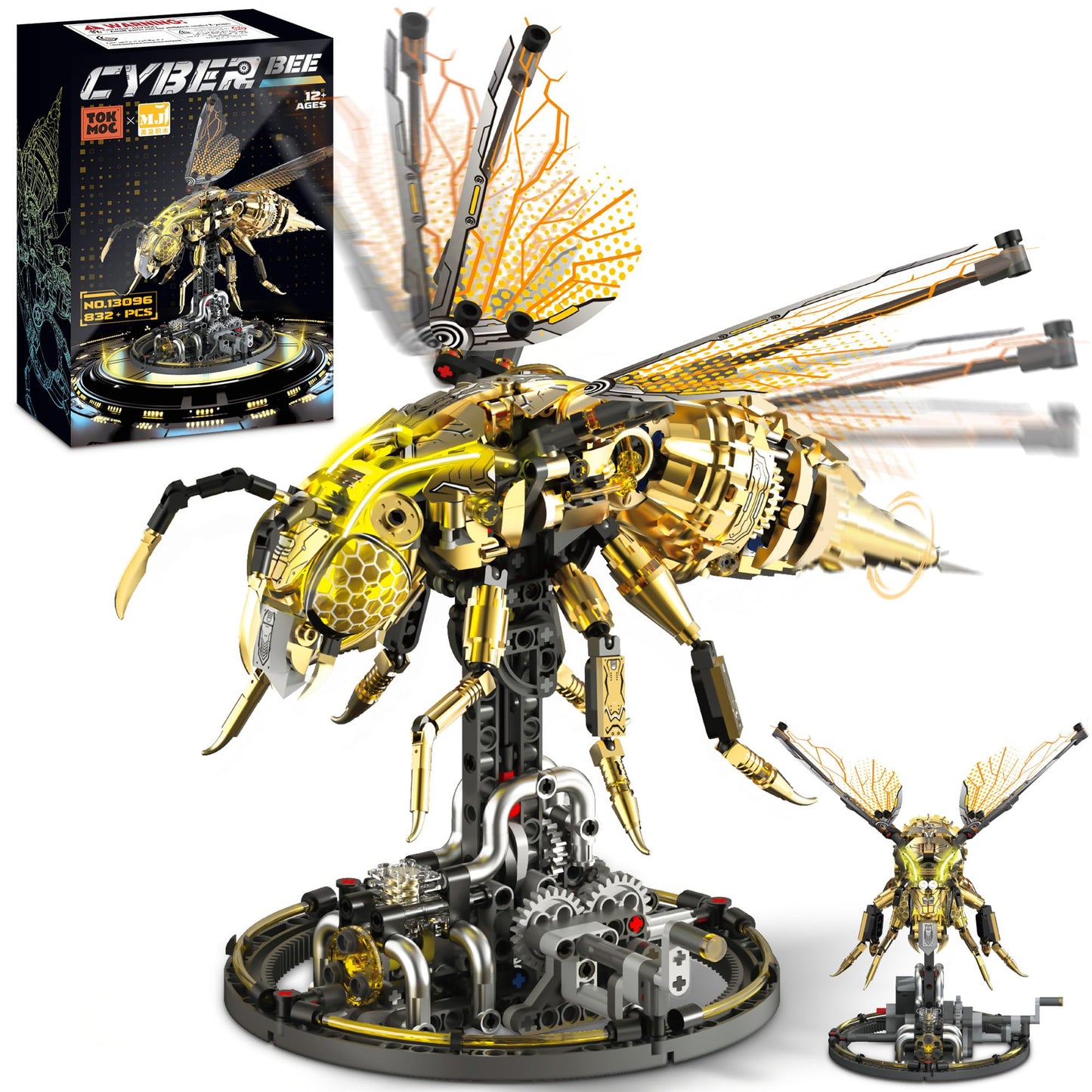 Driveplexpro Mechanical Bee Building Blocks Kit for Adult, Technic Bee Buildings Set for Adults with LED Light & Display Stand, Robot Animal Building
