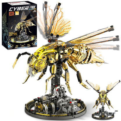 Driveplexpro Mechanical Bee Building Blocks Kit for Adult, Technic Bee Buildings Set for Adults with LED Light & Display Stand, Robot Animal Building