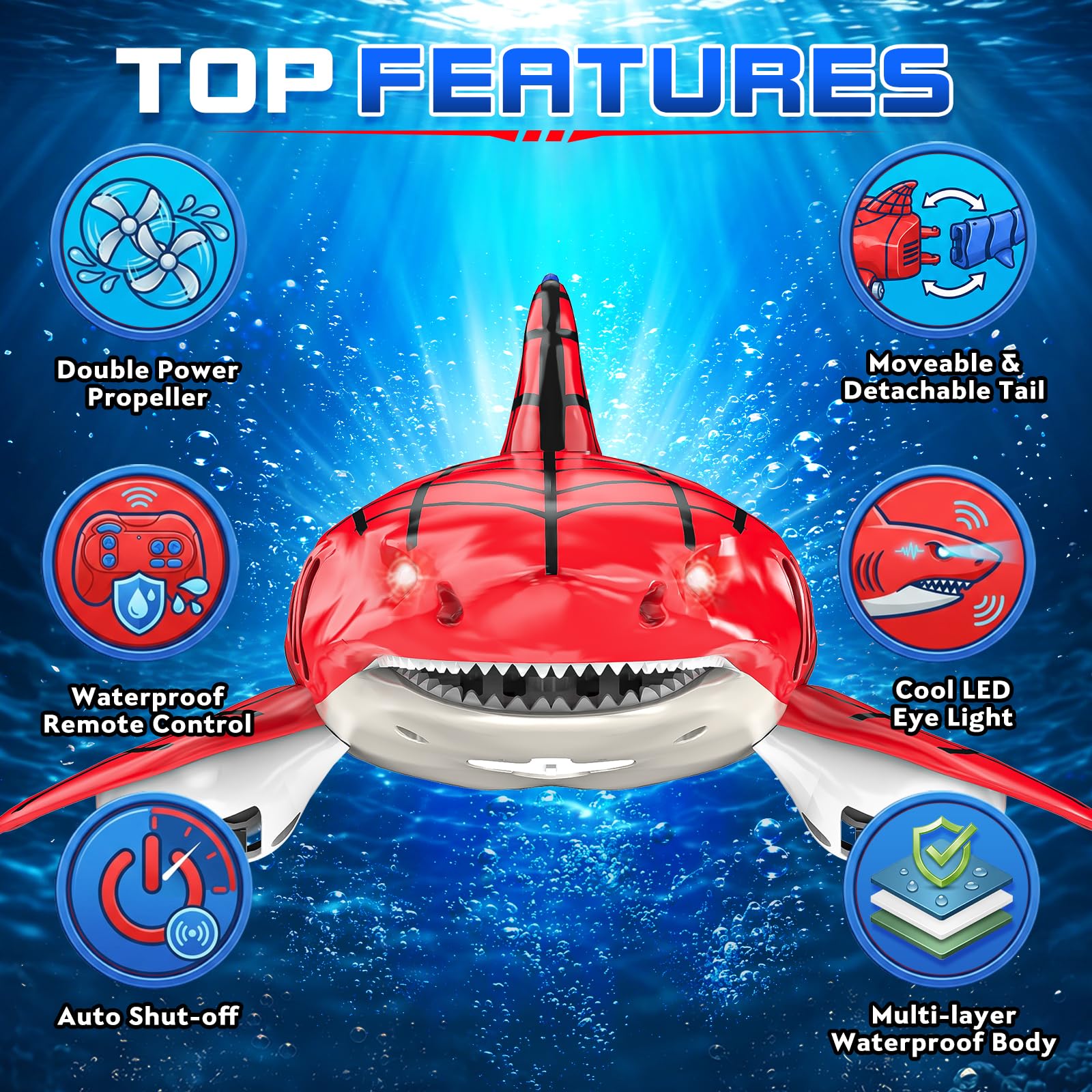 Aomifmik Remote Control Shark Toy Rechargeable with Dual Motor Propellers