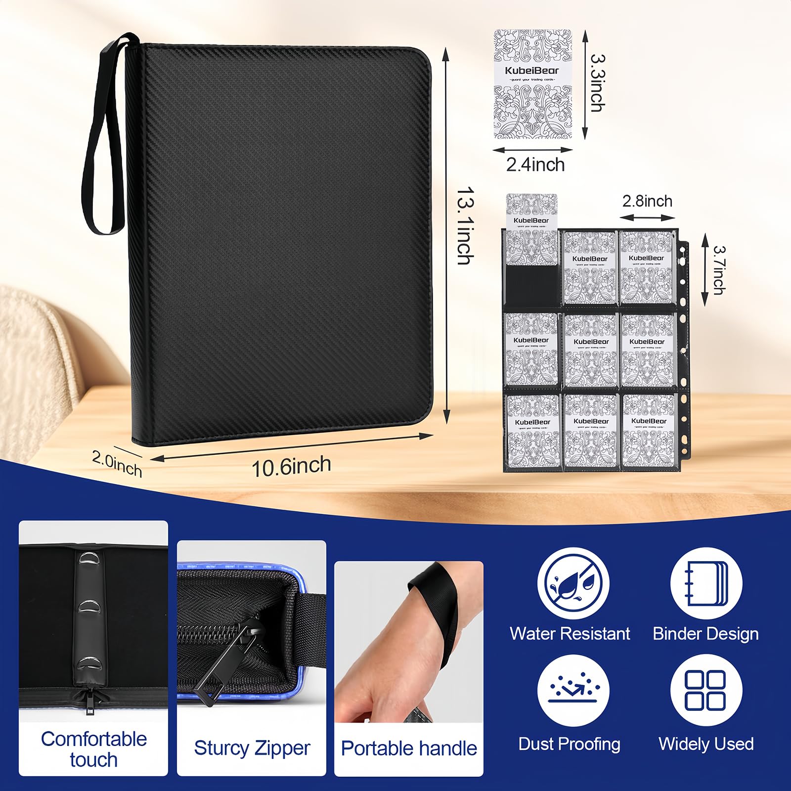 Card Binder - 720 Capacity, Zippered Trading Card Holder for MTG, Sports & Collectible Cards - Acid-Free, Durable & Travel-Friendly Storage (Black, 9
