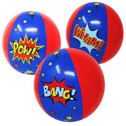 12 Inflatable Superhero Party Beach Balls - 8" Comic Pow Wham Bang Designs