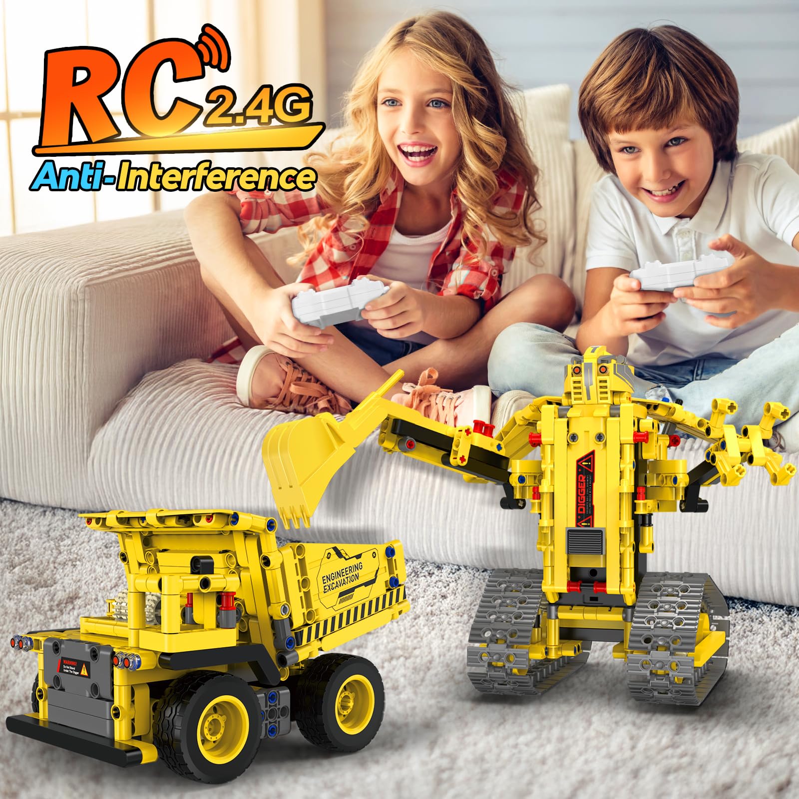 HBUDS Robot Building Kits, 5-in-1 Stem Toys for Boys Age 8-14, APP & Remote Control Excavator Kids Construction Toys, Programmable Erector Sets