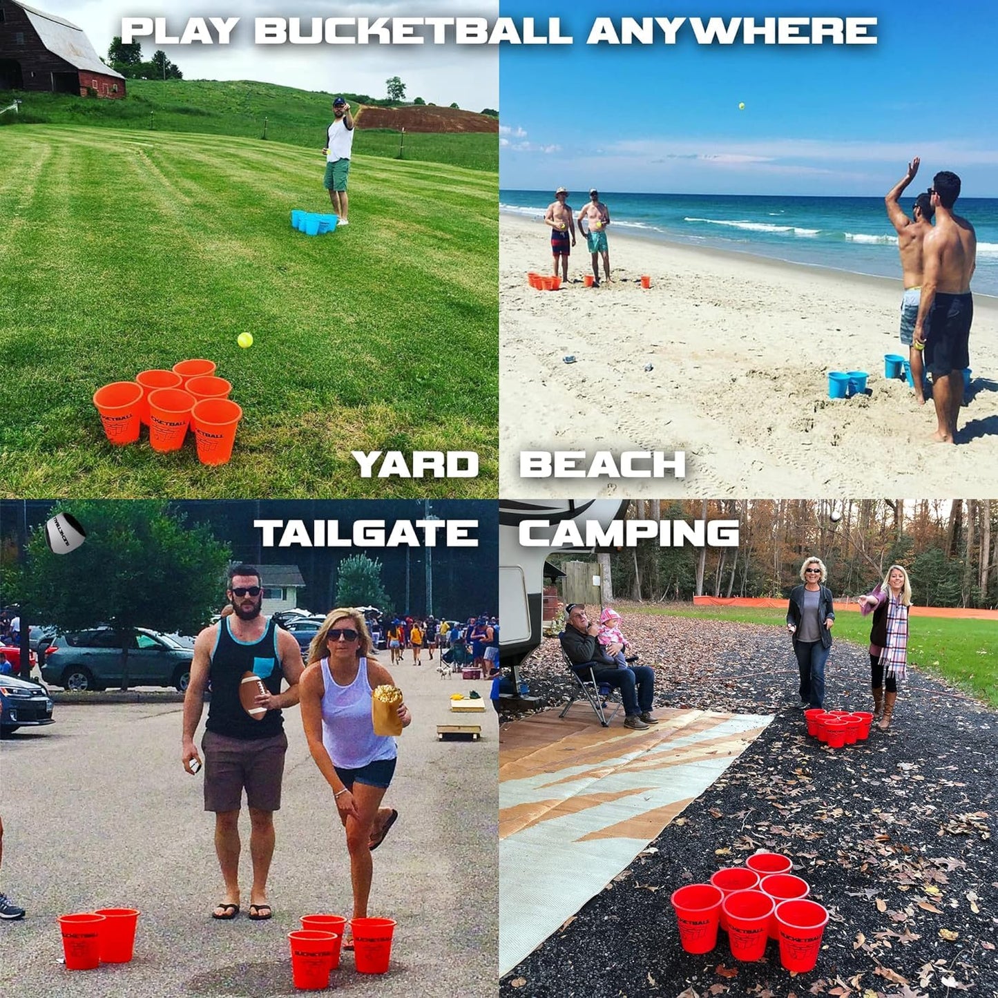 BucketBall | Giant Yard Pong Edition Combo Pack | Best Beach, Pool, Yard, Camping, Tailgate, BBQ, Lawn, Water, Indoor, Outdoor Game