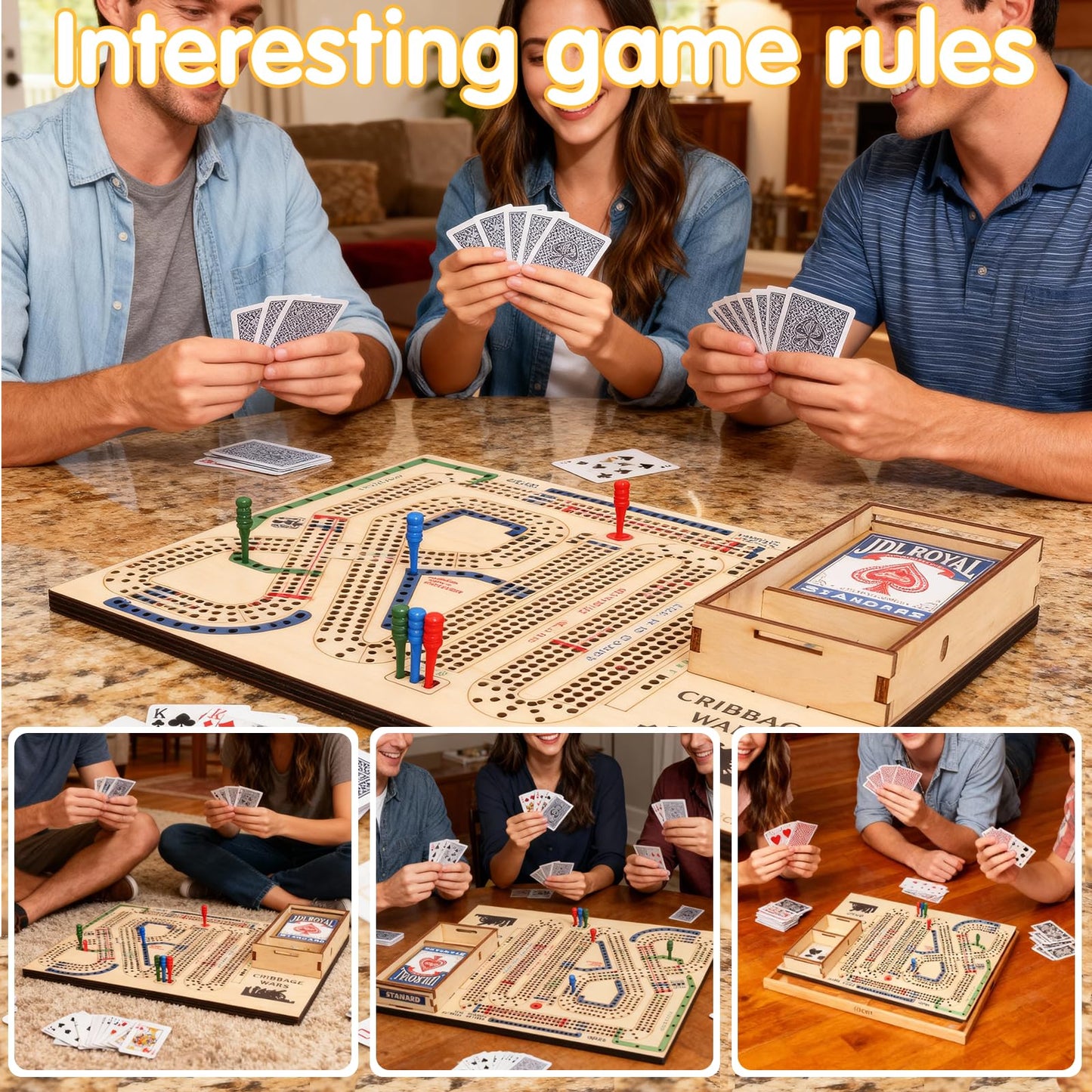 Cribbage Wars Board Game,2025 Wooden Cribbage Board Game Set Traps Games Classic Night Bar Games for Families with Built-in Storage Compartment