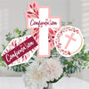 Big Dot of Happiness Confirmation Pink Elegant Cross - Girl Religious Party Centerpiece Sticks - Table Toppers - Set of 15