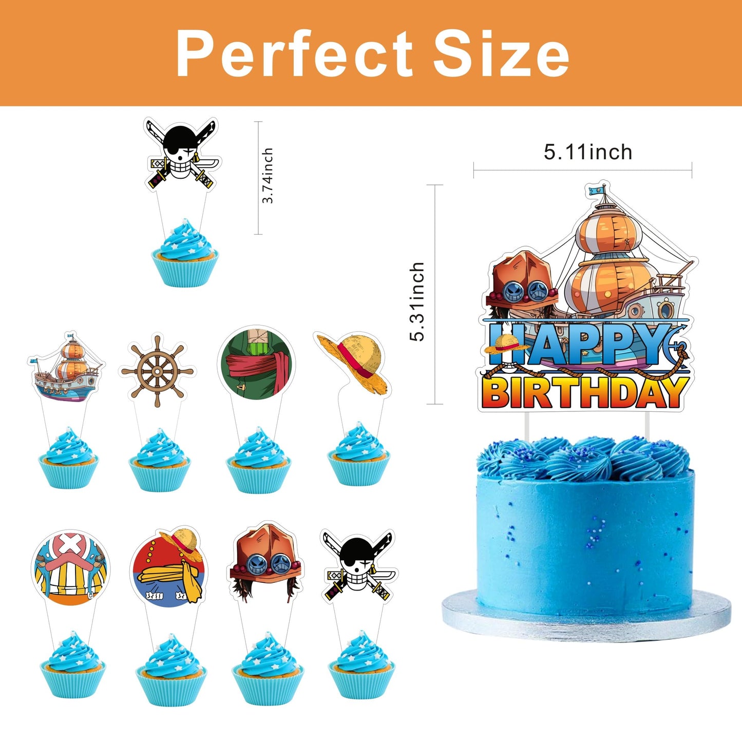 25pcs H Cartoon Birthday Decorations with 24pcs Cupcake Toppers, 1pcs Cake Topper for Birthday Party Supplies.