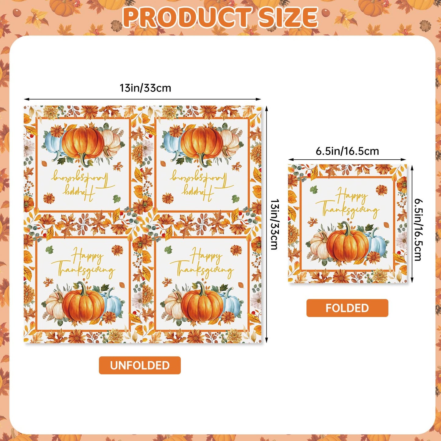 40 Pcs Happy Thanksgiving Napkins - 6.5 Inch Fall Watercolor Paper Napkins, 3-ply Disposable Pumpkin Maple Leaf Cocktail Napkin Tableware Set