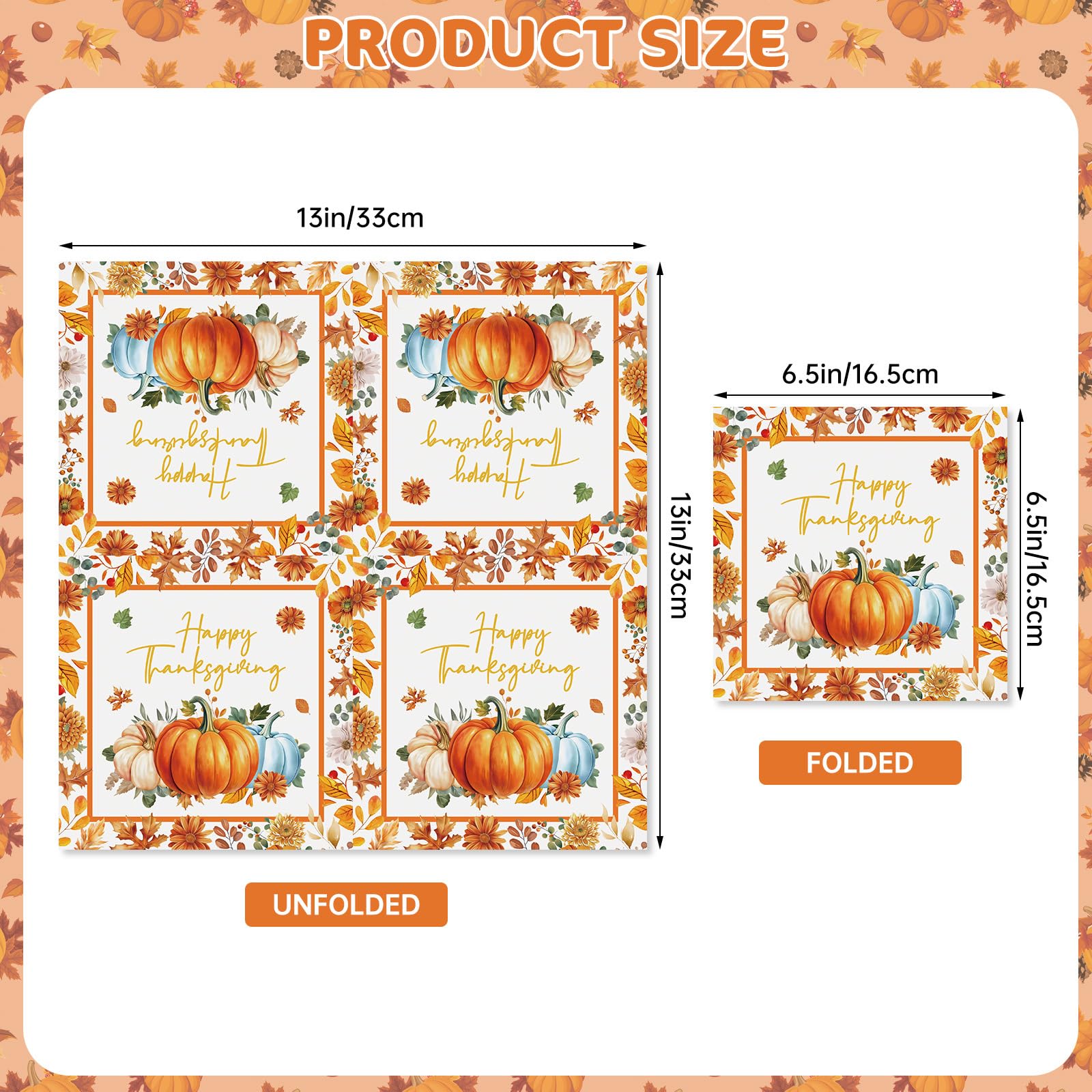 40 Pcs Happy Thanksgiving Napkins - 6.5 Inch Fall Watercolor Paper Napkins, 3-ply Disposable Pumpkin Maple Leaf Cocktail Napkin Tableware Set