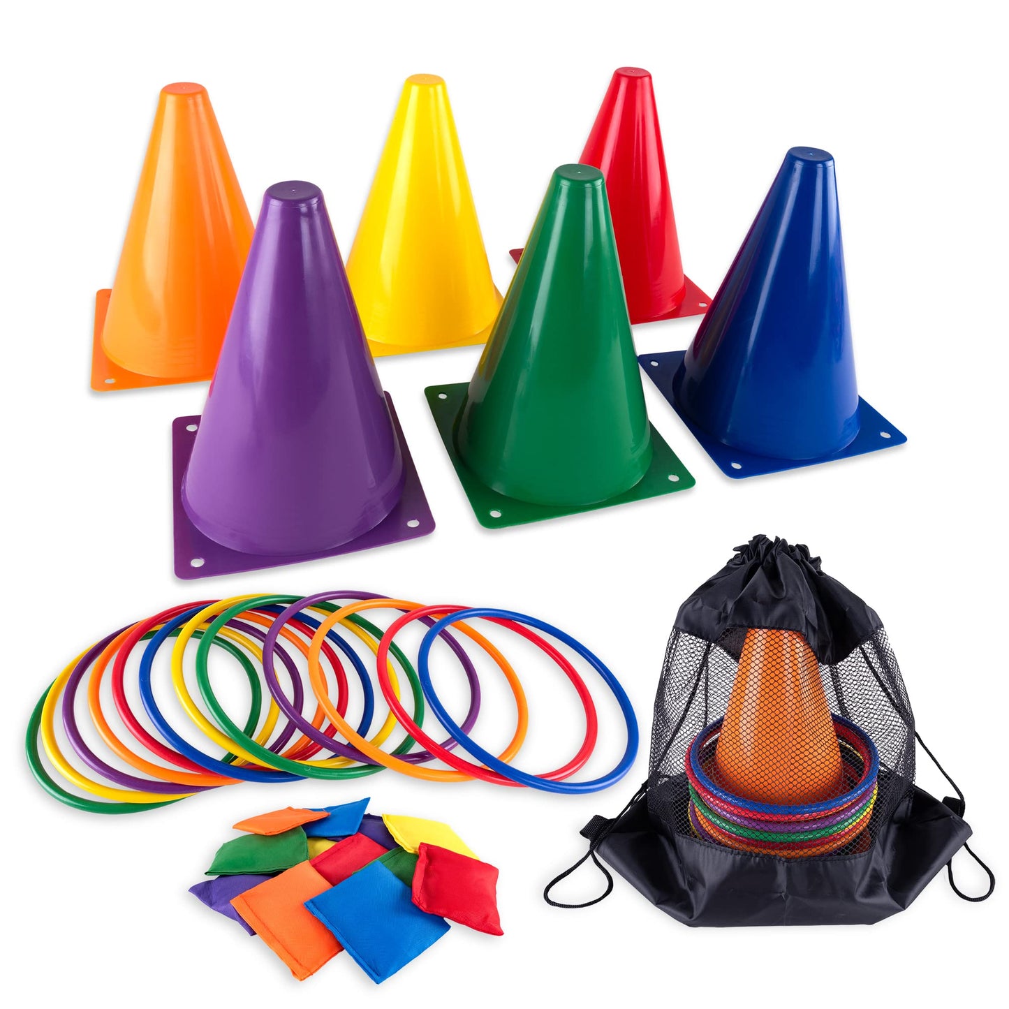 Super Z Outlet 30 Piece Carnival Outdoor Fair Tossing Games Toy Party Set with 12 Rings, 12 Bean Bags, and 6 Cones
