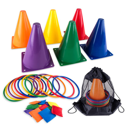 Super Z Outlet 30 Piece Carnival Outdoor Fair Tossing Games Toy Party Set with 12 Rings, 12 Bean Bags, and 6 Cones