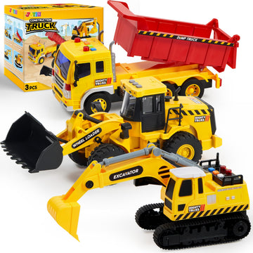 JOYIN 3 Pack Construction Toy - Excavator, Dump Truck and Loader, Moveable Claw & Lifting Back, Construction Truck Toy, Birthday Gift for Toddler Boys