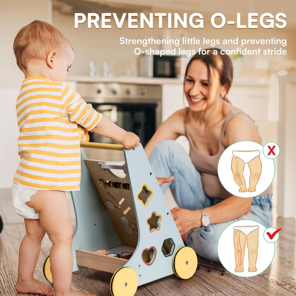 ROBOTIME Wooden Baby Walker, Wooden Push Walker with Wheels, Montessori Push Toys for Babies Learning to Walk, Baby Walkers Activity Center for Boys