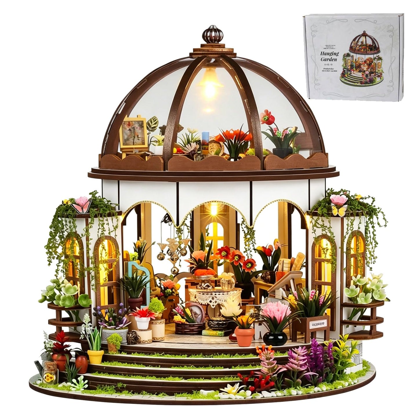 Miniature House Kit, DIY Miniature Doll House Kits with Warm LED Light, Mini House Building Kit with Mini Plant Accessories Creative Handmade Crafts
