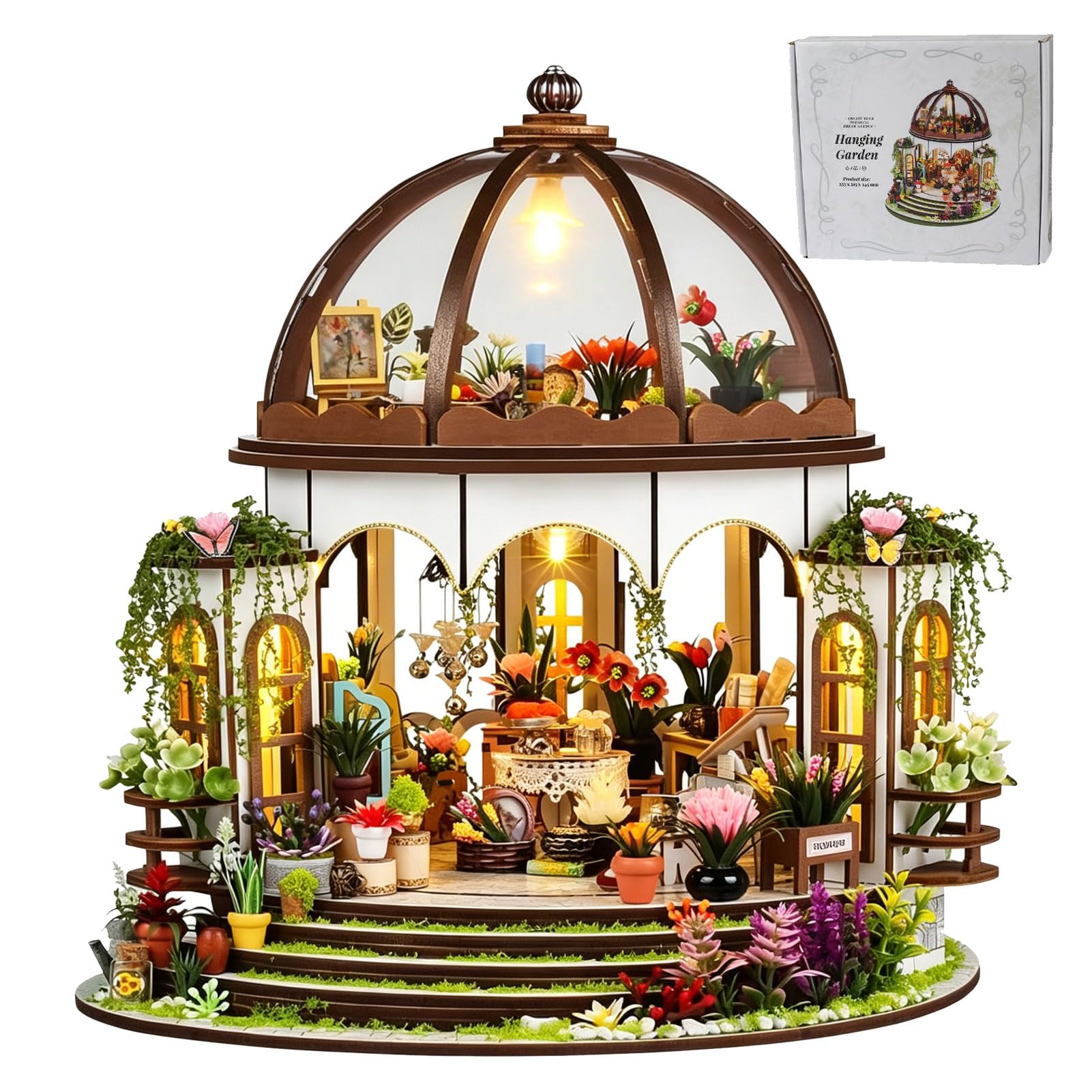 Miniature House Kit, DIY Miniature Doll House Kits with Warm LED Light, Mini House Building Kit with Mini Plant Accessories Creative Handmade Crafts