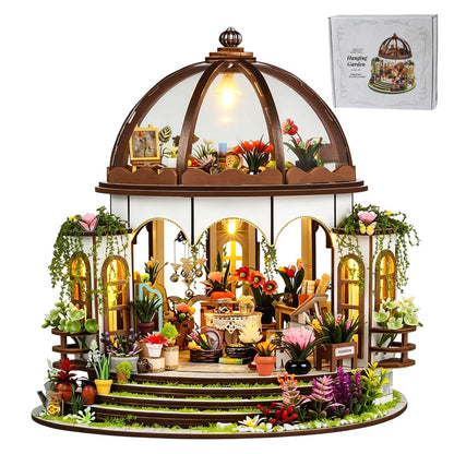 Miniature House Kit, DIY Miniature Doll House Kits with Warm LED Light, Mini House Building Kit with Mini Plant Accessories Creative Handmade Crafts