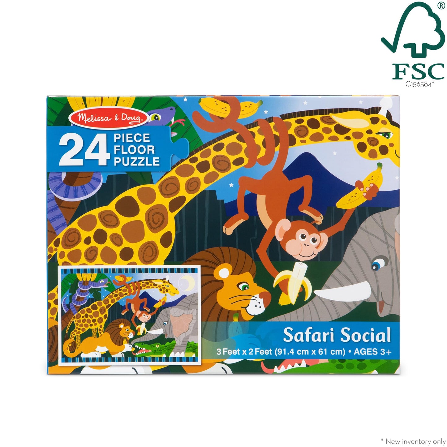 Melissa & Doug Safari Social Jumbo Floor Puzzle (24 Pieces, 2 x 3 Feet), Jigsaw Puzzle for Preschoolers and Kids Ages 3+ - FSC Certified