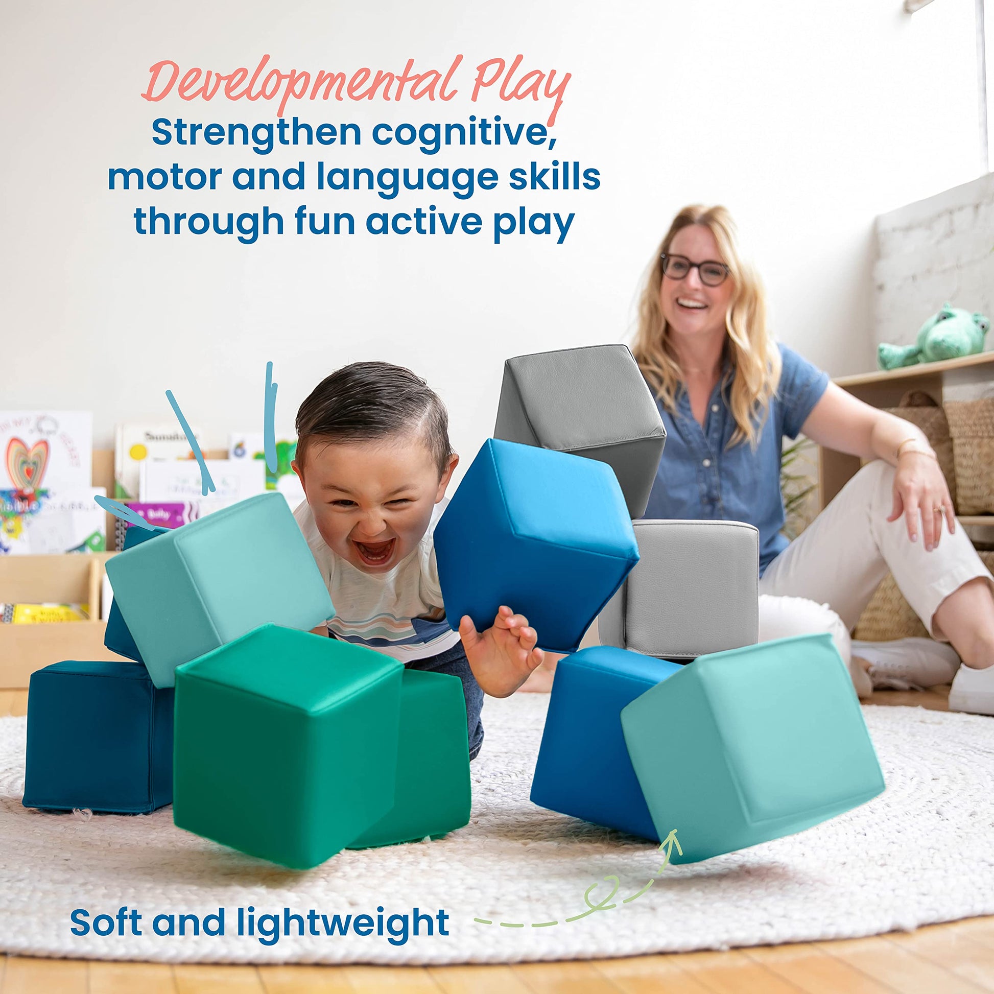 ECR4Kids SoftZone Patchwork Toddler Blocks, Foam Cubes, Contemporary, 12-Piece