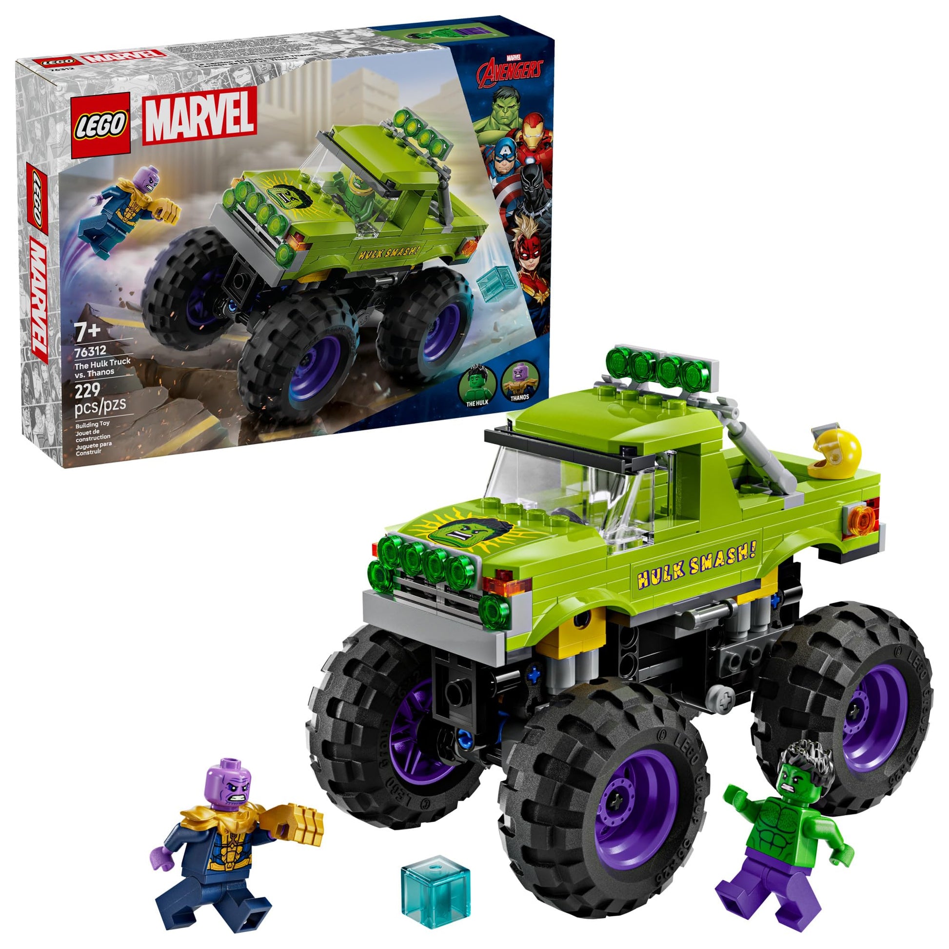 LEGO Marvel The Hulk Truck vs. Thanos - Monster Truck Building Toy for Kids 7+ - Includes Hulk & Thanos Toy Minifigures - Creative Birthday Gift Idea