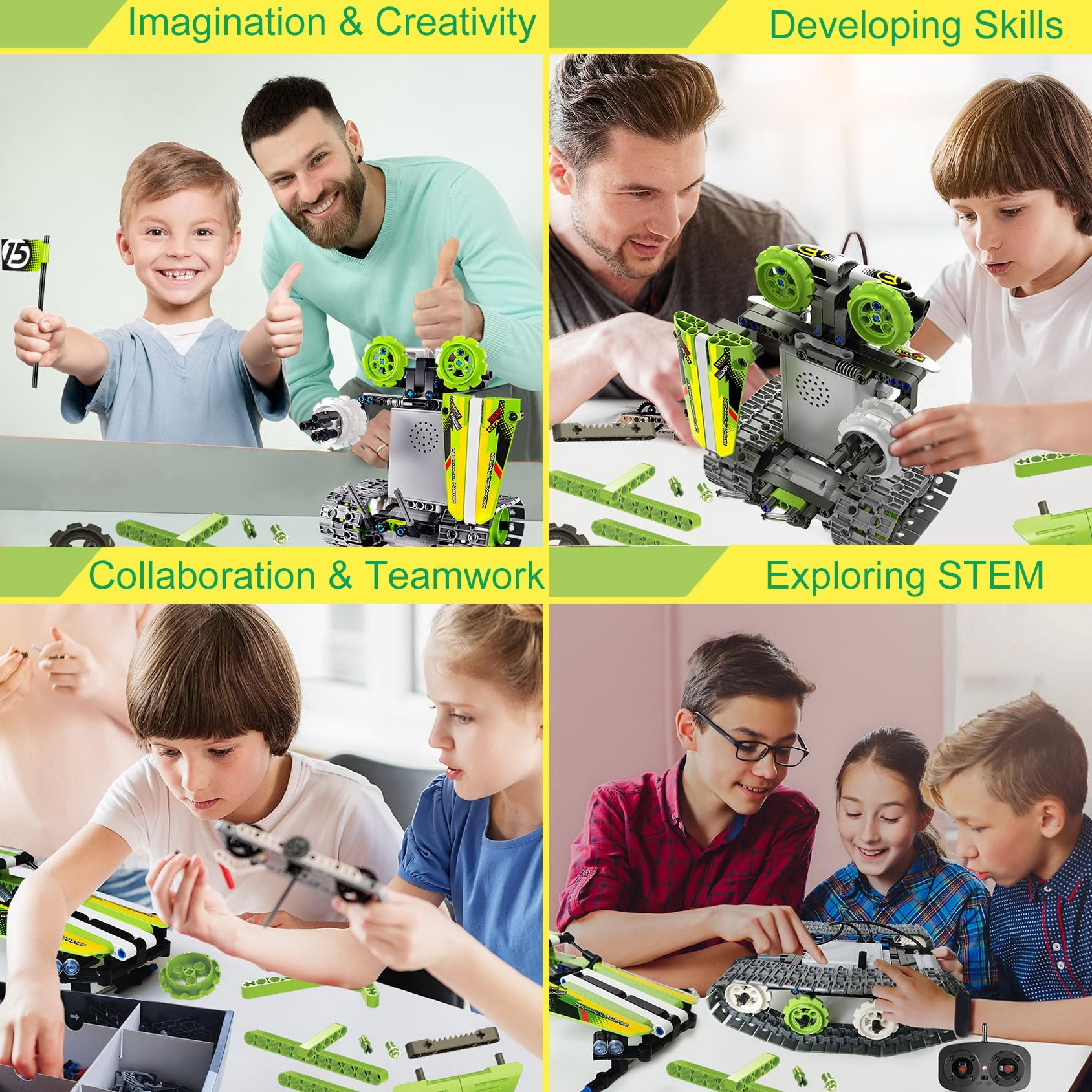 BIRANCO. Remote Control Tracked 3in1 Stunt Racer Building Kit - RC Car STEM Construction Toy, Gift Idea for Kids, Boys and Girls Ages 8-12 Year Old