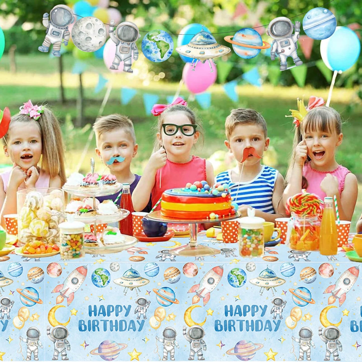Space Birthday Party Tablecloths 1pc First Trip Around The Sun Table Cover Two The Moon Table Cloths for Ourter Space Theme Boys Baby Shower 1st 2nd