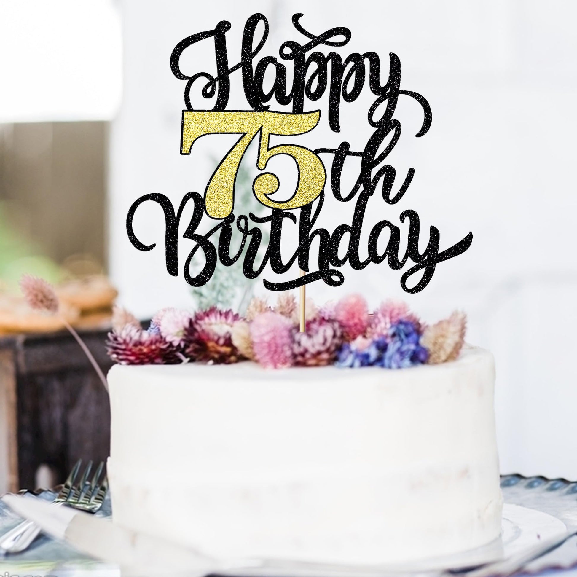 Leetaivie Happy 75th Birthday Cake Topper, 75th Birthday Cake Decorations