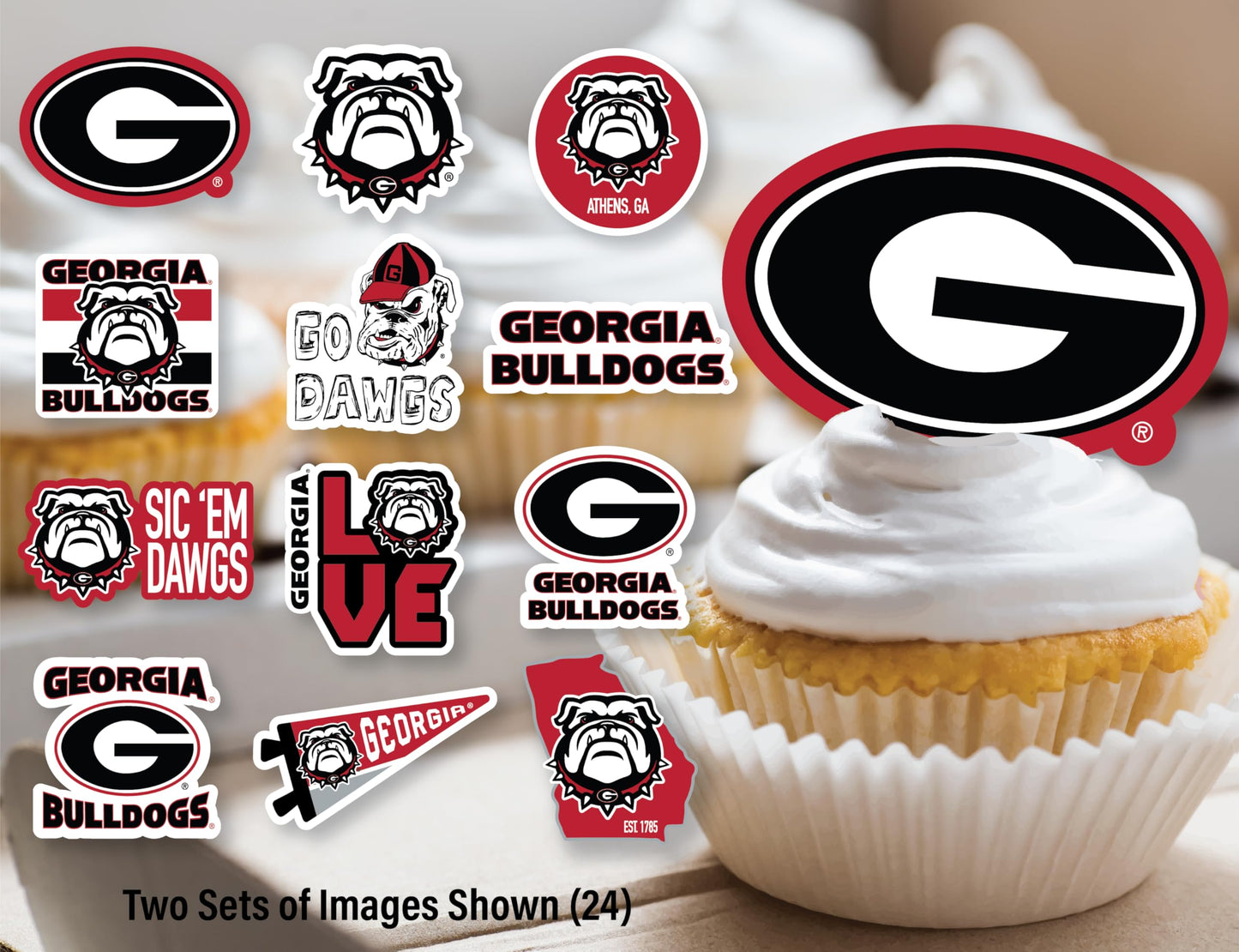 Georgia Bulldog Cupcake Toppers UGA Cake Party Decorations 24 Pcs
