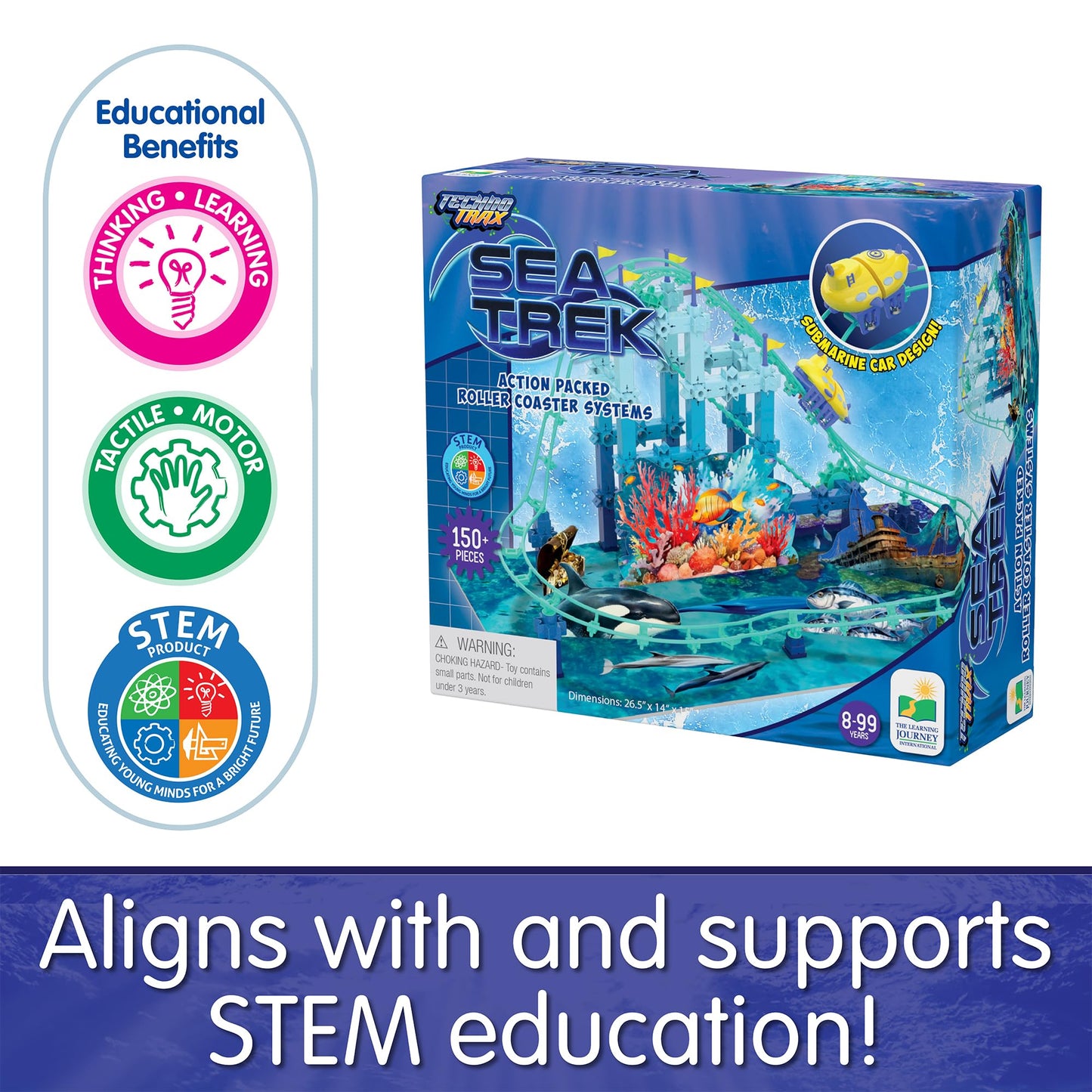 The Learning Journey International Techno Trax Sea Trek , Roller Coaster Building Kit, STEM Gift for Boys and Girls Age 8+, 150+ pc Set