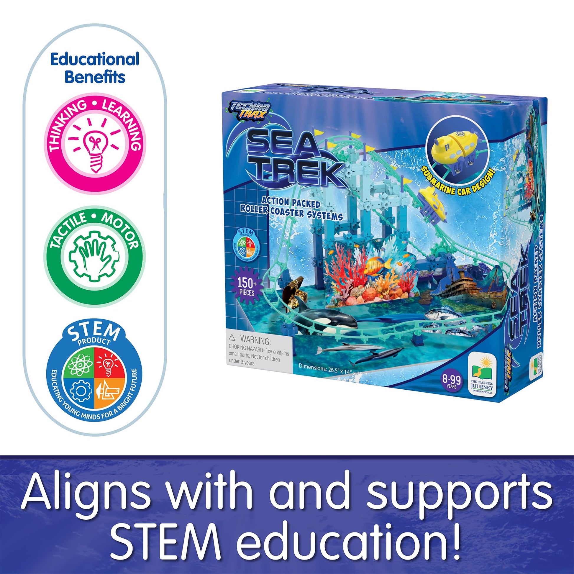 The Learning Journey International Techno Trax Sea Trek , Roller Coaster Building Kit, STEM Gift for Boys and Girls Age 8+, 150+ pc Set