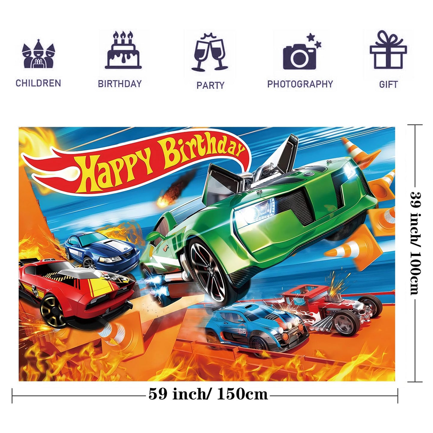 Hot Race Car Themed Party Decorations, Car Wheel Birthday Party Supplies Include Plastic Table Covers(42.5x70.8inch) and Photography