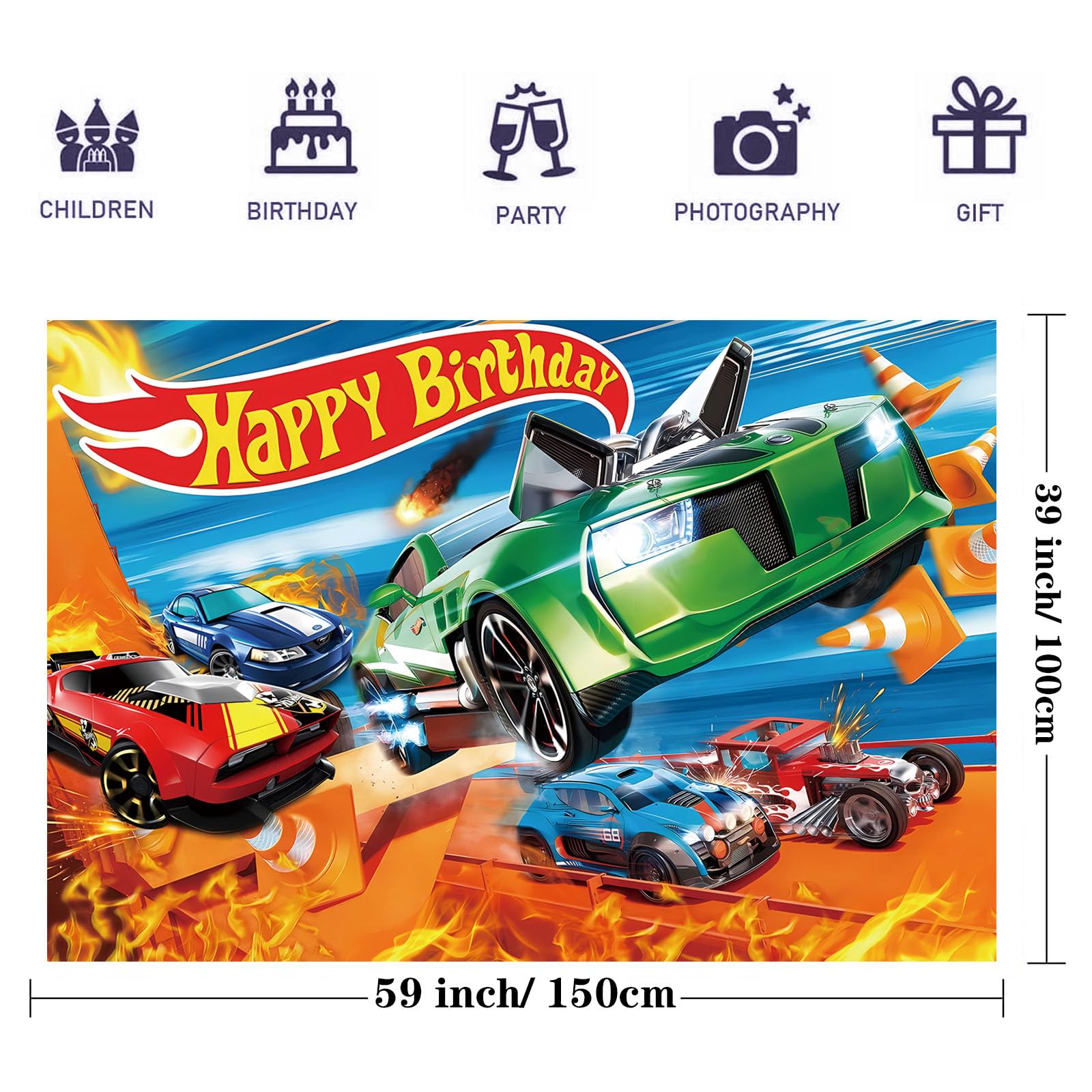 Hot Race Car Themed Party Decorations, Car Wheel Birthday Party Supplies Include Plastic Table Covers(42.5x70.8inch) and Photography