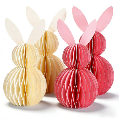 Easter Bunny Honeycomb Decorations, 3D Honeycomb Easter Decorations,Easter Table Decor,Pink and White, 4 Pack