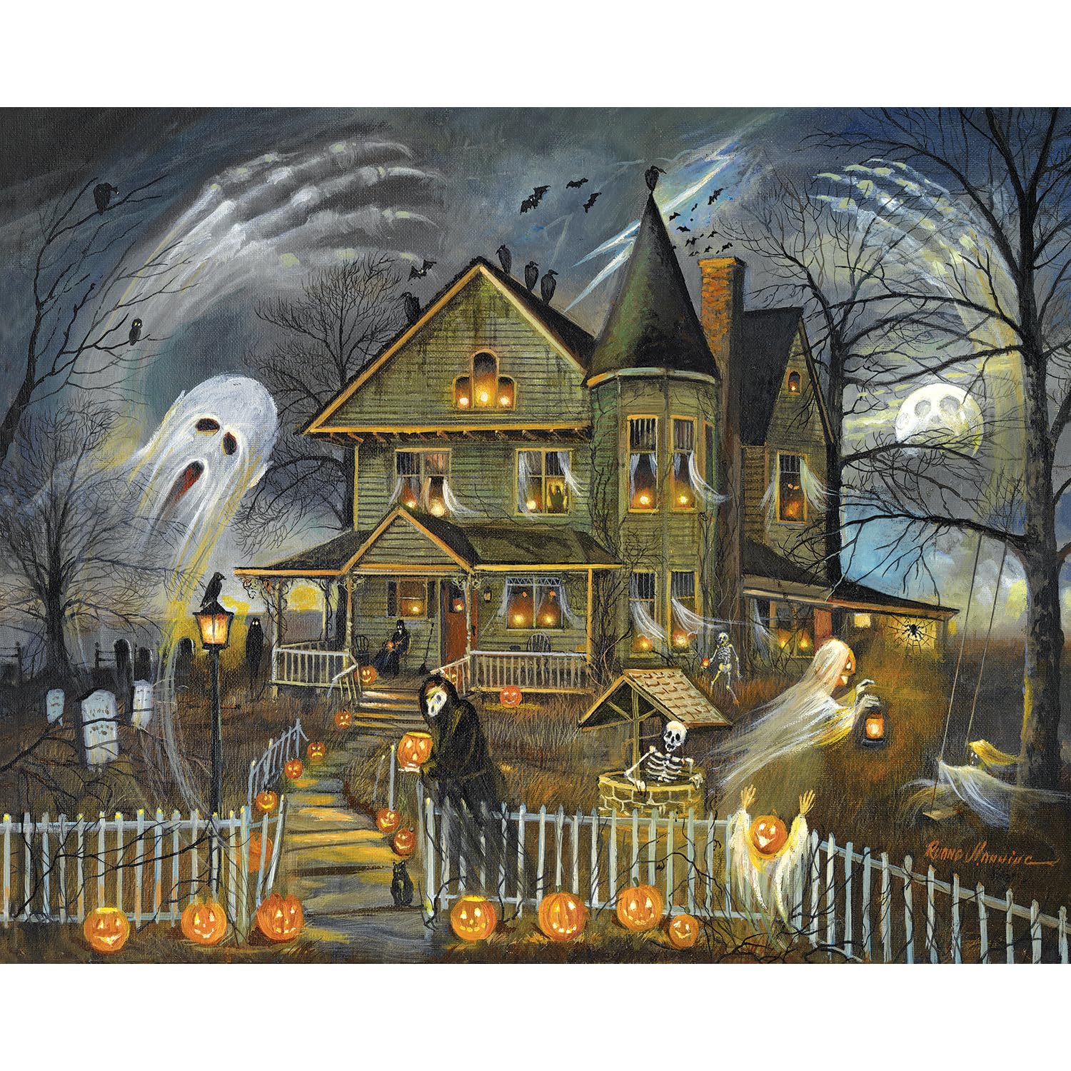 Bits and Pieces 4 Jigsaw Puzzle Set 500 Piece Puzzles for Adults, 4-in-1 Halloween Puzzles Set - Large 16" x 20" Jigsaw Puzzles 500 Pieces - Haunted